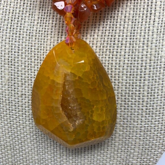 Amber Druzy Beaded Necklace Natural Statement Jewelry - Picture 3 of 12